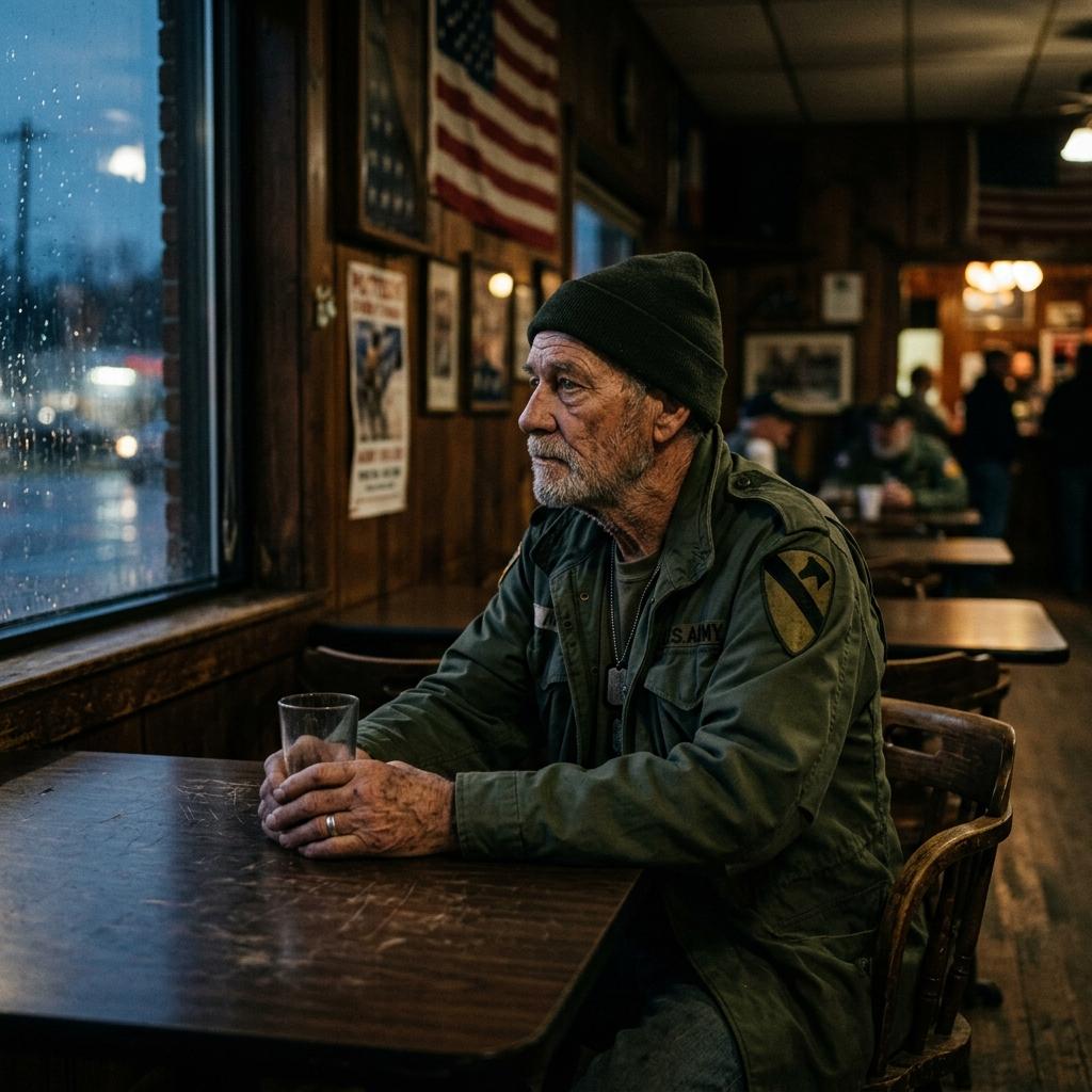 A thoughtful veteran sitting — your donation brings hope